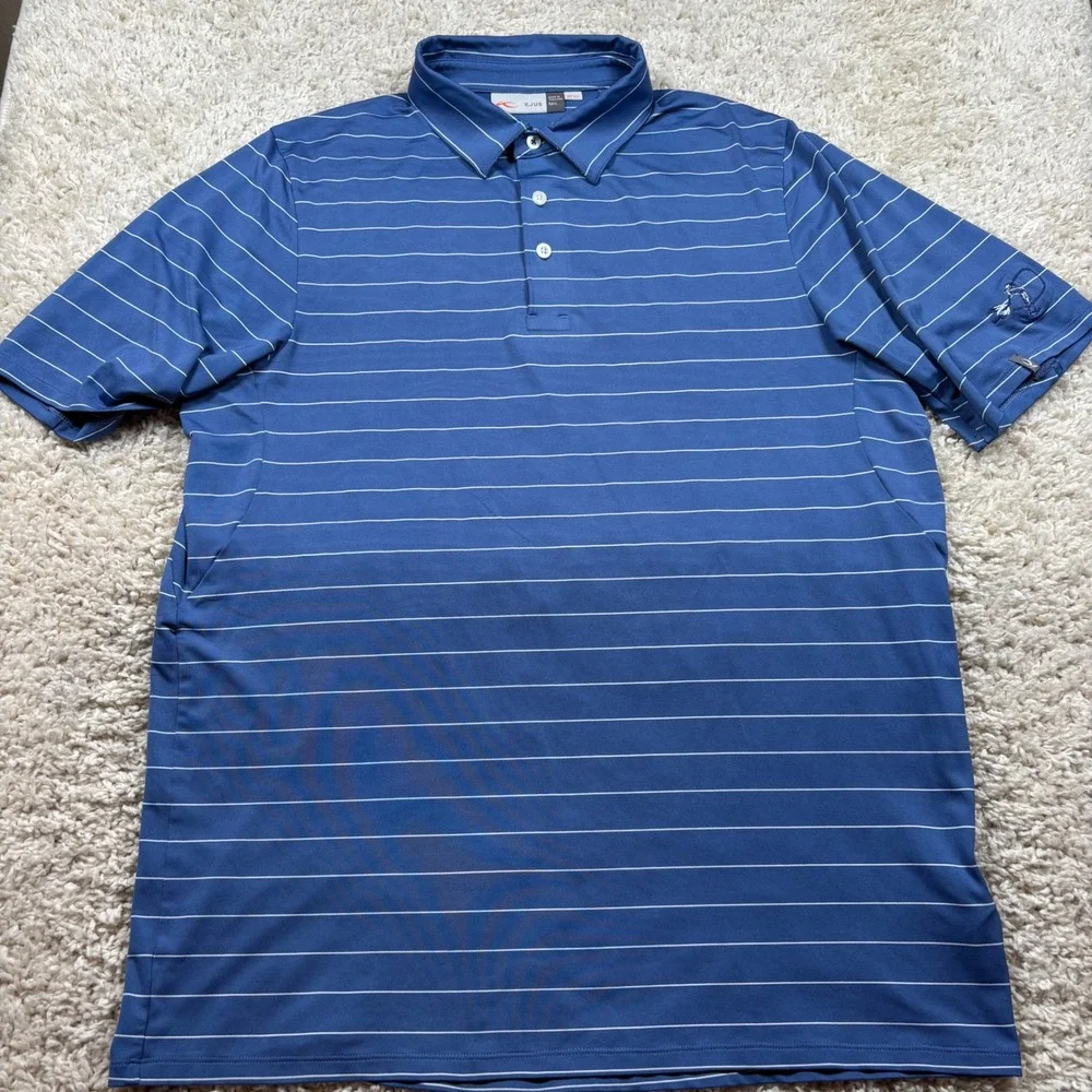 KJUS Soren Polo Men 52 L Blue Striped Short Sleeve Golf Shirt MG60-D13